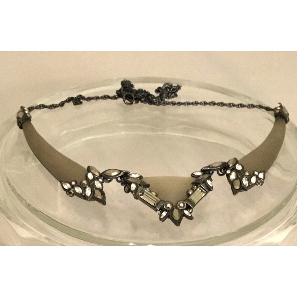 Alexis Bittar Lucite w/Brown/Clear Crystals Necklace